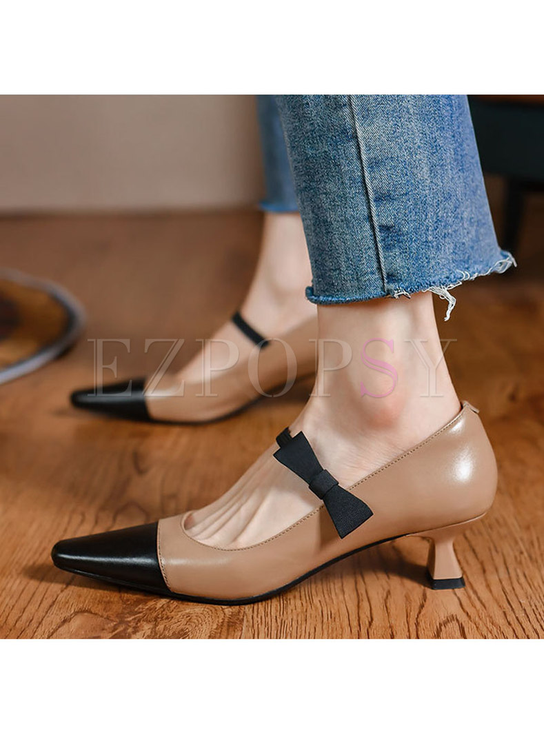 Color-blocked Bowknot Low-fronted Pumps
