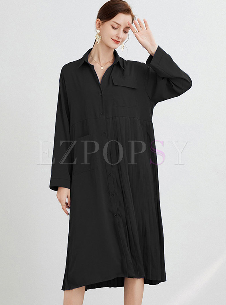 Dresses | T-shirt Dresses | Plus Size Shift Pleated Midi Shirt Dress