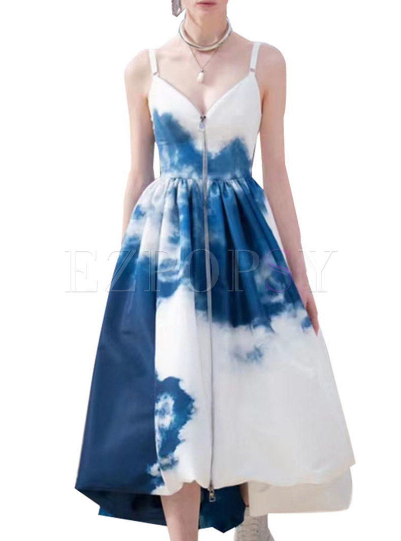 Summer Tie Dye Cami Blue Maxi Dress