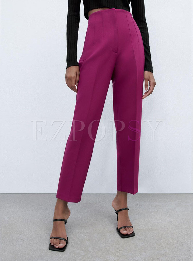 Casual High Waisted Cropped Work Pants Trousers