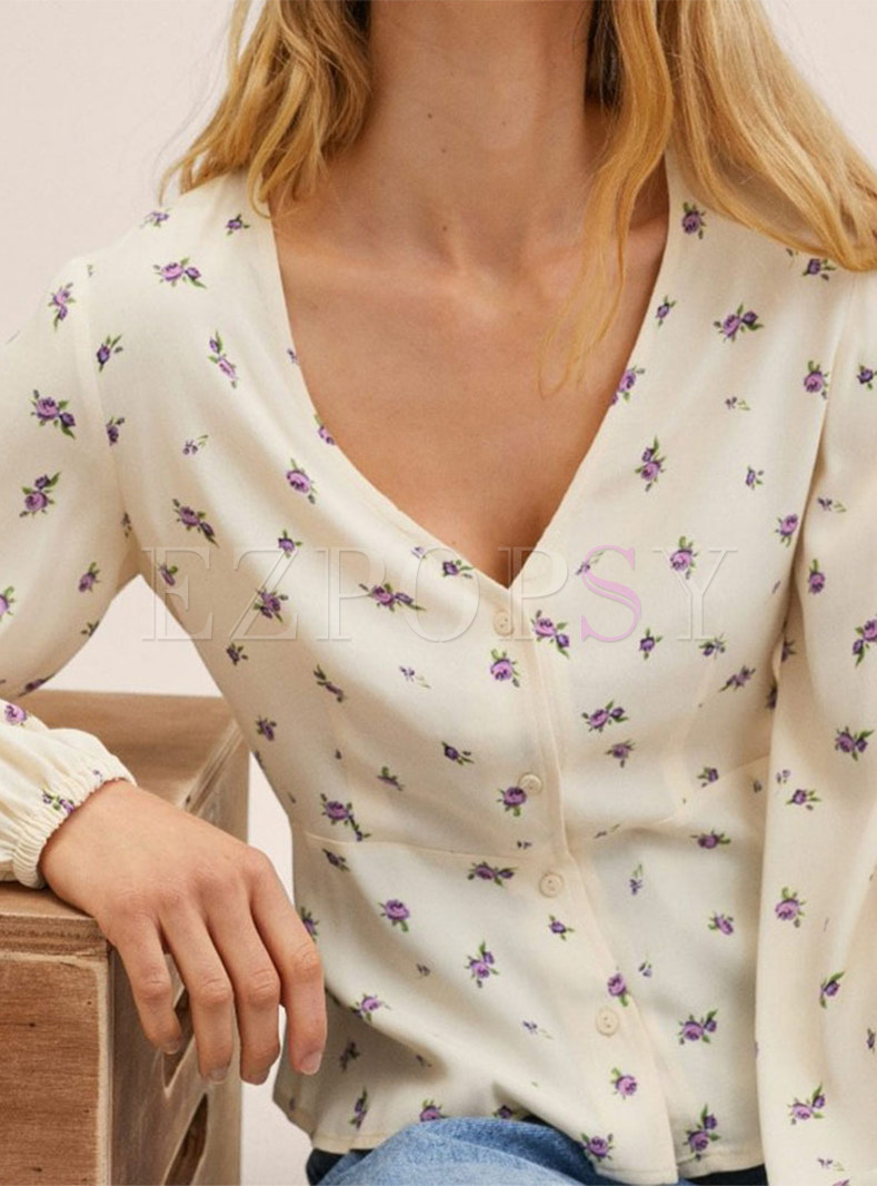 Casual Print Long Sleeve Button Down Shirts Tops