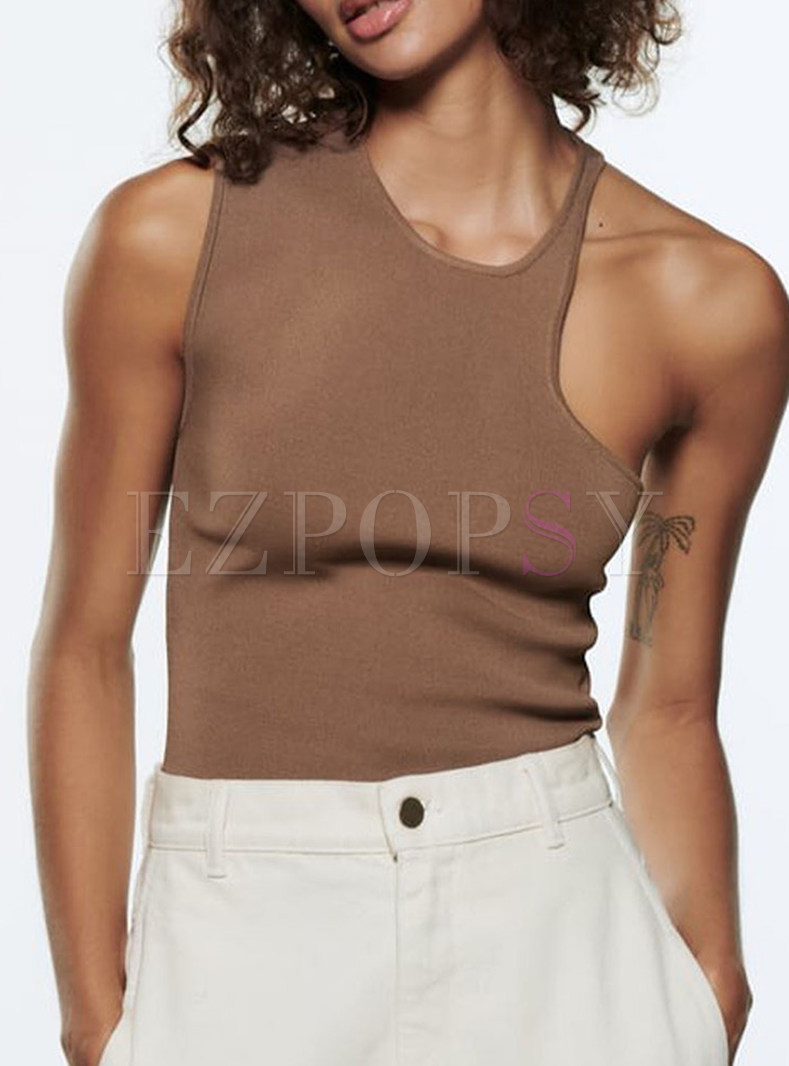Sleeveless Crop Tops Sexy One Shoulder Strappy Tees Basic Crop Tank Tops