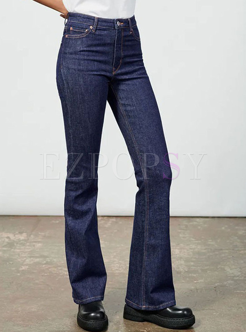 Skinny Bell Bottom Jeans High Waisted Stretch Straight Slim Fit Denim Pants