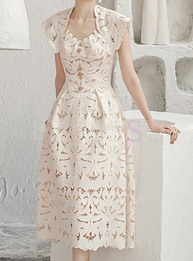Fashion Sleeveless Lace Flare Elegant Dress