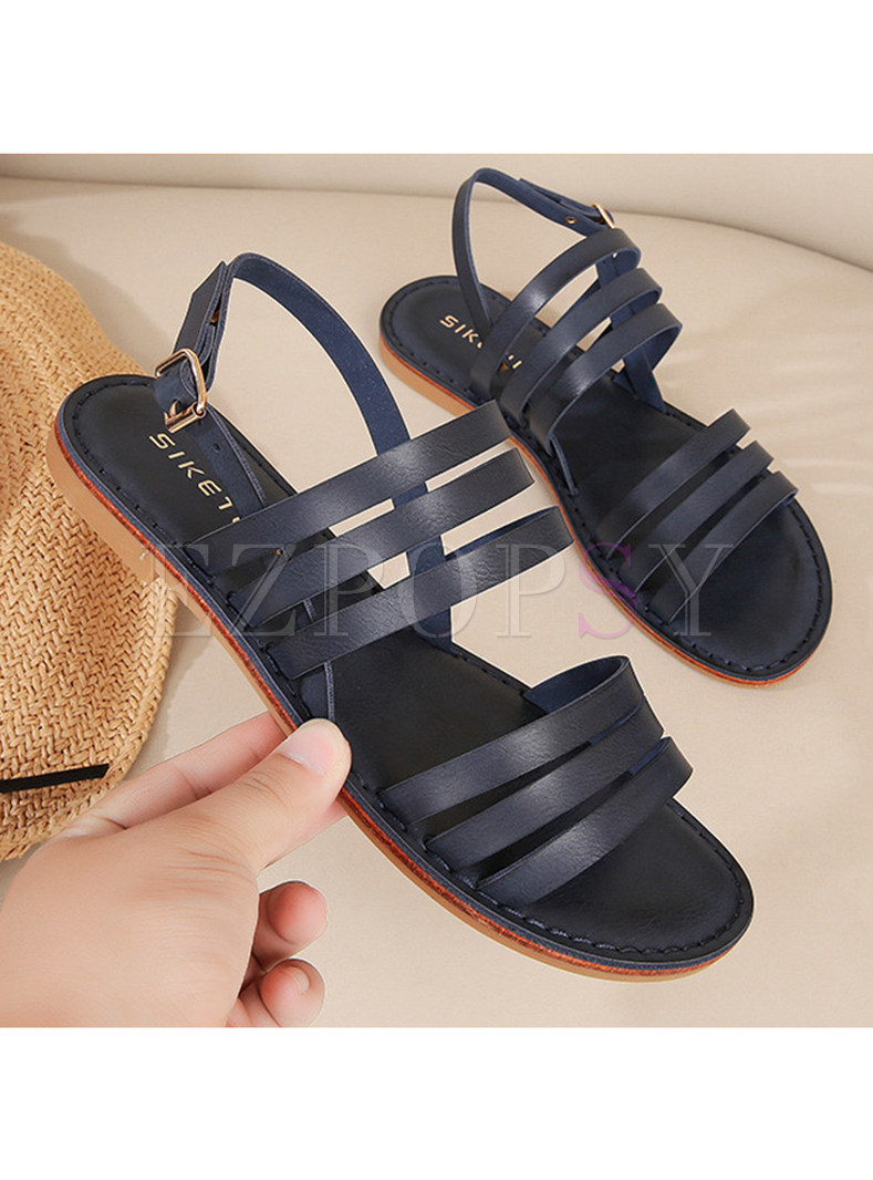 Women's Summer Strappy Flat Sandals, Adjustable Casual Fisherman Sandal