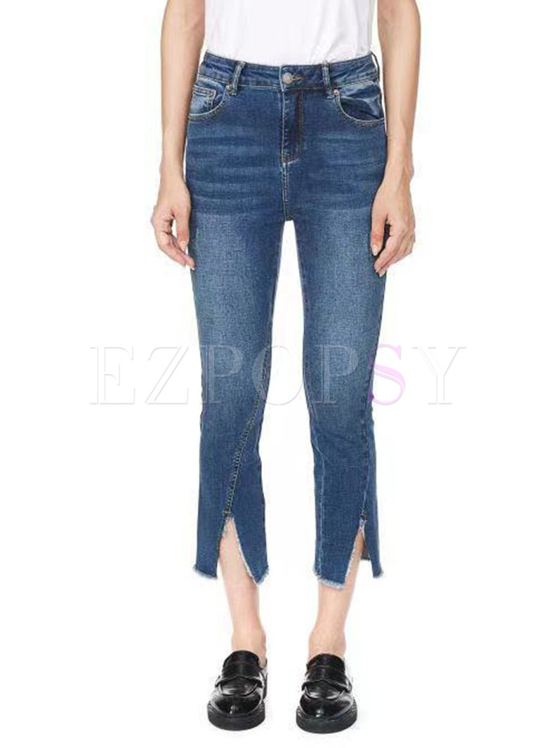 Women's Mid Waist Ripped Flare Jeans