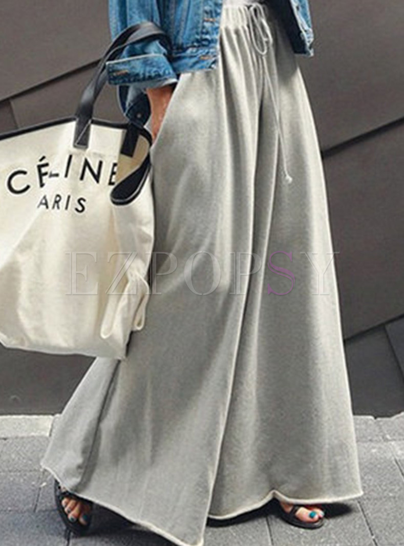 Wide-Leg Drawstring Casual Loose Fit Culottes Trousers