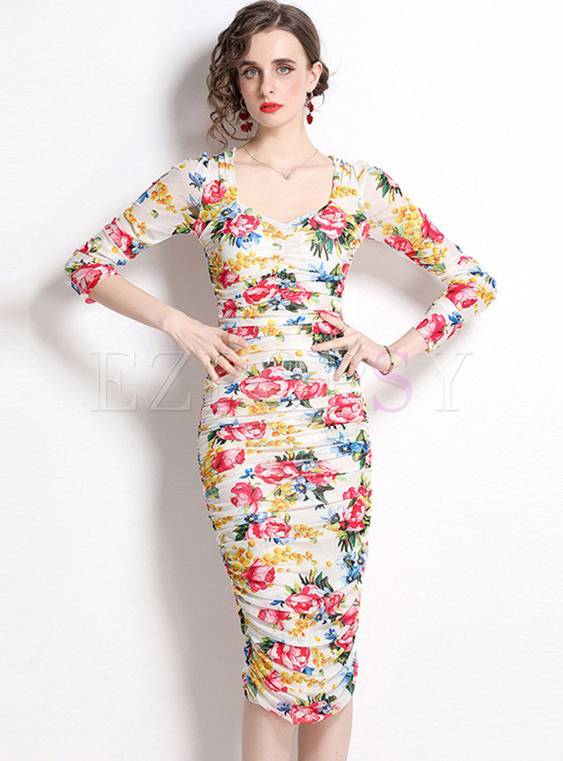 Women's Floral Print Pencil Dresses