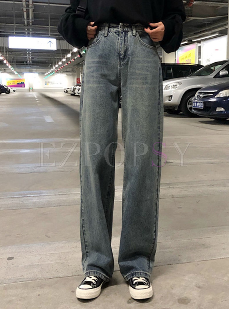 High Waist Flap Pocket Side Baggy Jeans