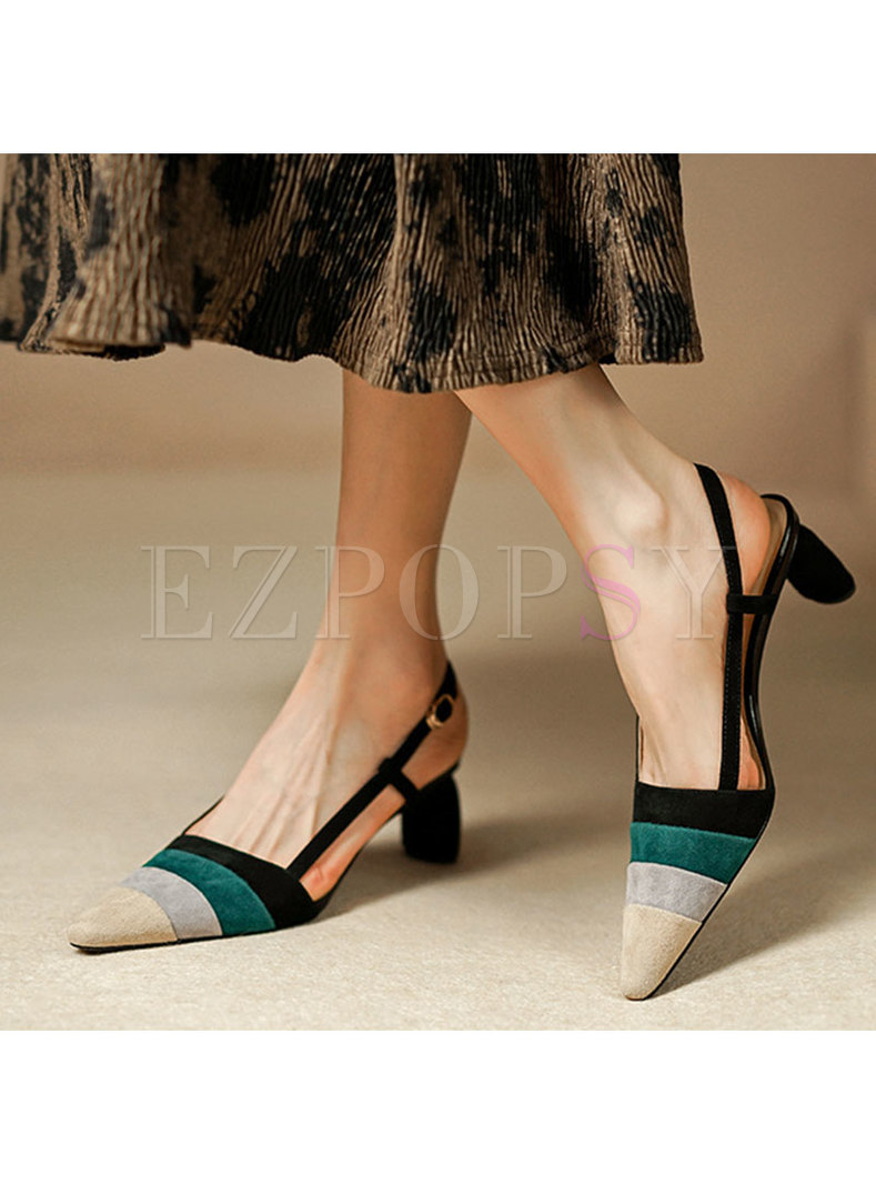 Women Pointed Toe Patchwork Sandals
