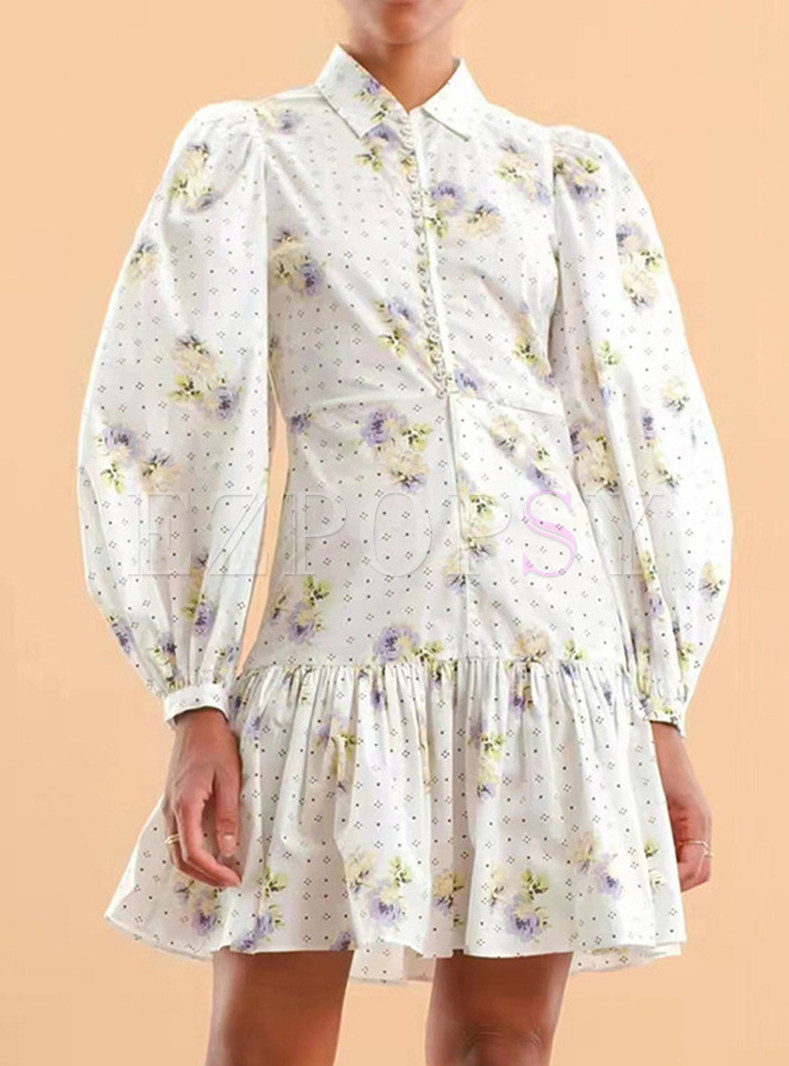 Turn-Down Collar Pastoral Mini Shirt Dresses