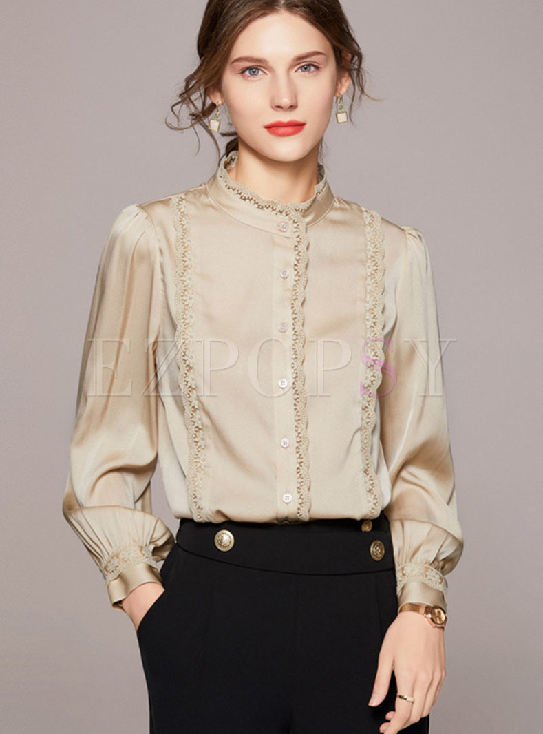 Women Long Sleeve Silk Office Shirt