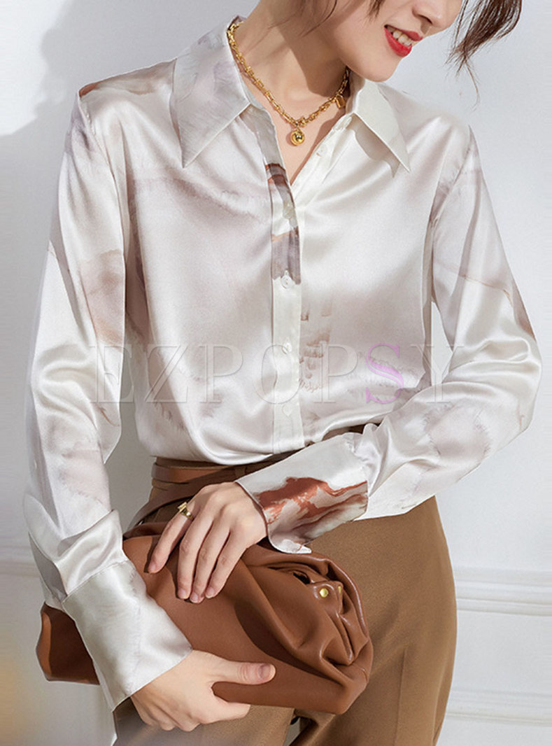 Women Long Sleeve Silk Shirt Blouse