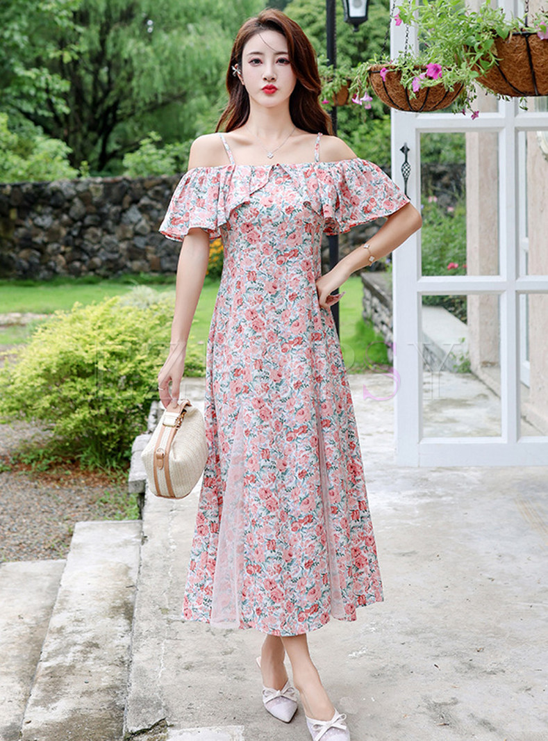 Summer Strapless Floral Print Maxi Dresses