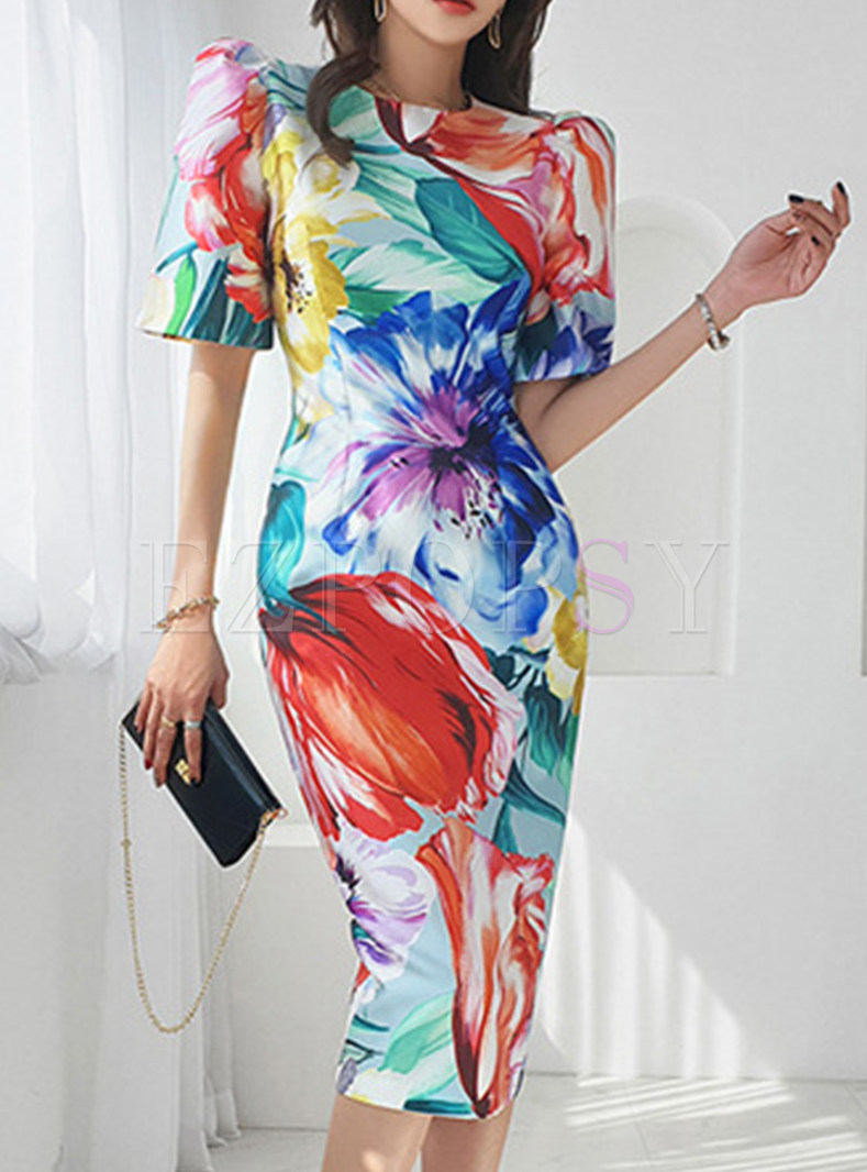 Summer Floral Print Bodycon Dresses