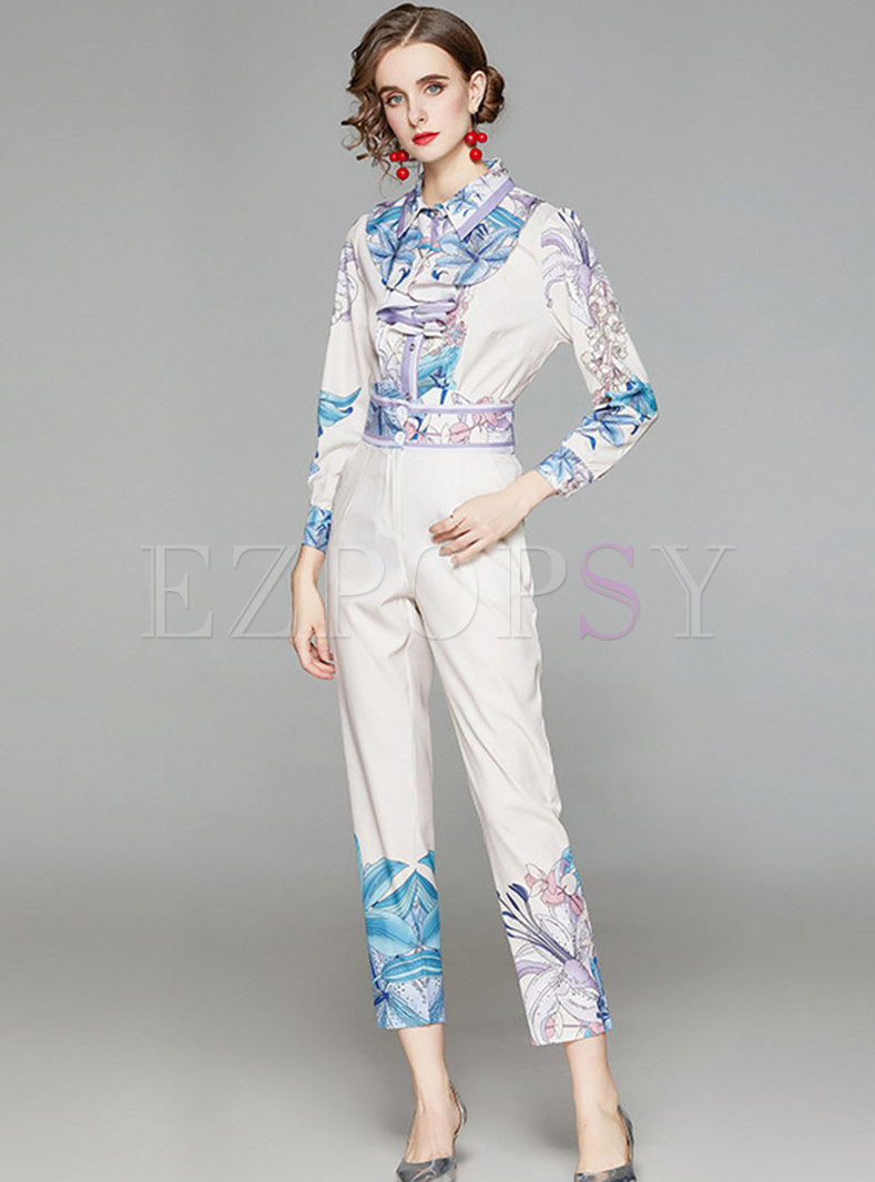 Women Fashion Floral Print Pant Suit