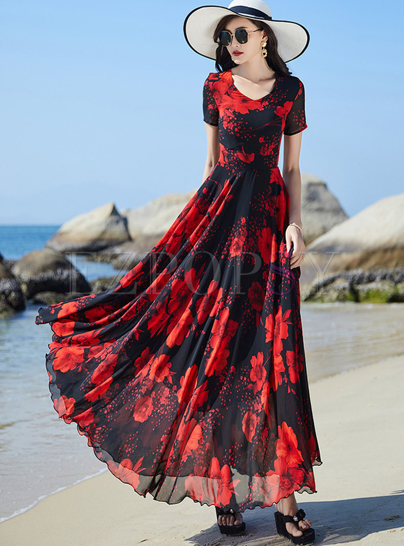 Summer Floral Print Flutter Beach Dresses