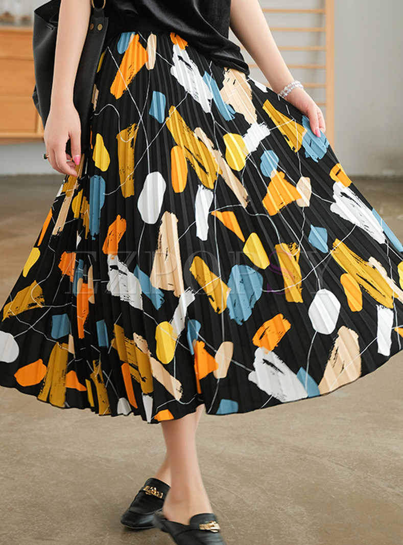 Women Soft Print Big Hem A-Line Long Skirts