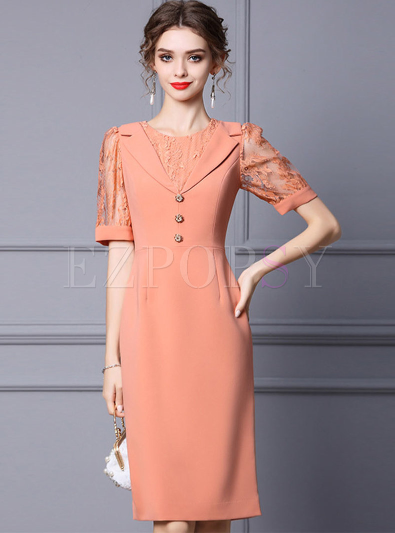 Elegant Short Lace Sleeve Office Bodycon Dress