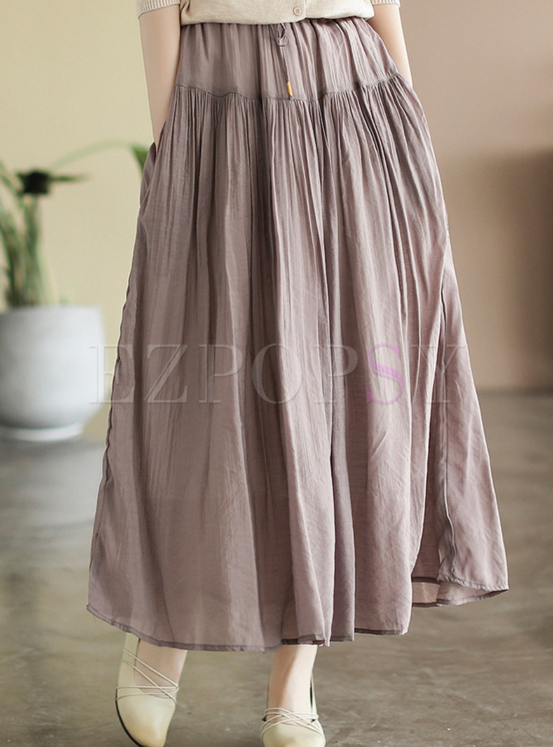 Women Retro Cotton Pleated Long Skirts