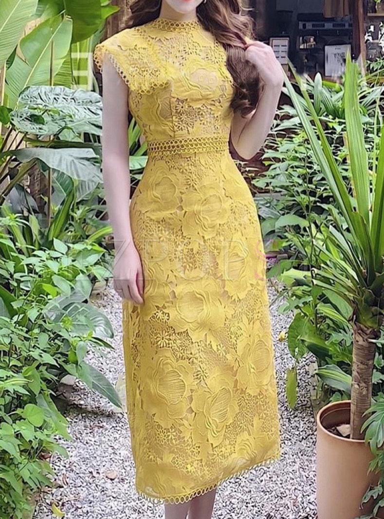 Sweet & Cute Lace Embroidered Yellow Dresses