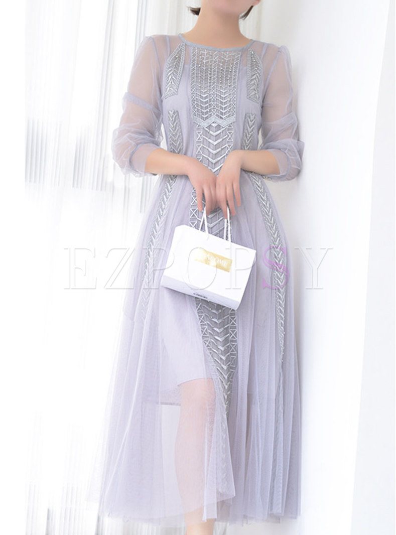 Summer Long Sleeve Lace Maxi Dress