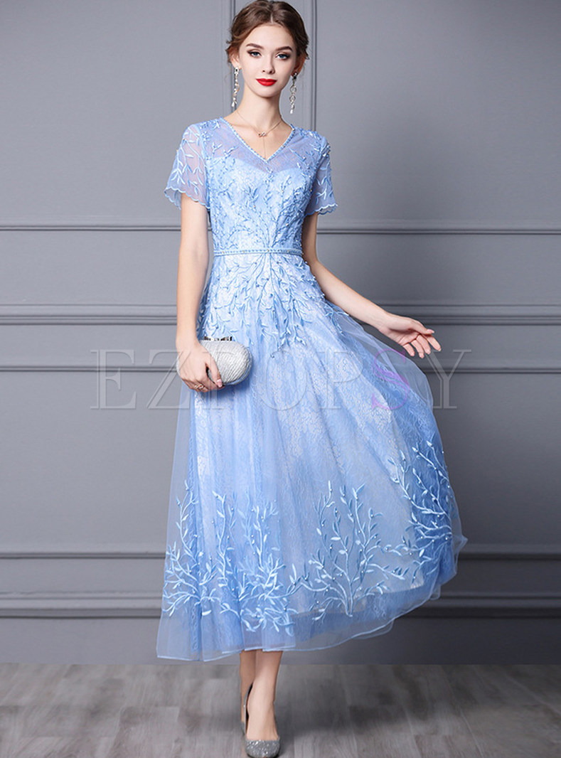 Elegant Short Sleeve Prom Dress