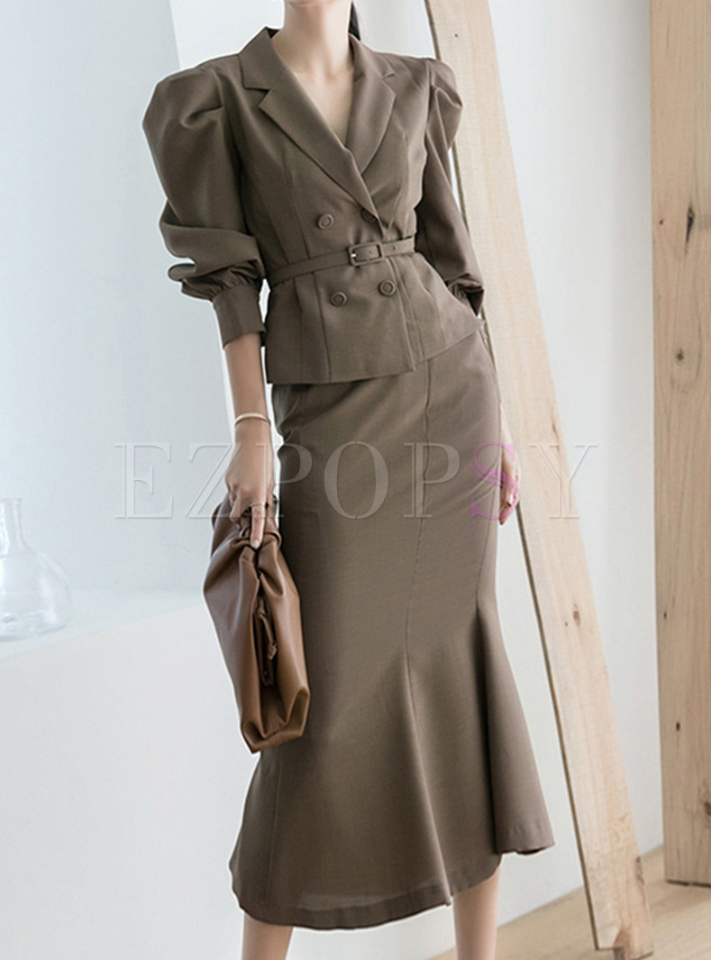 Elegant Solid Color Business Casual Women Skirt Suits