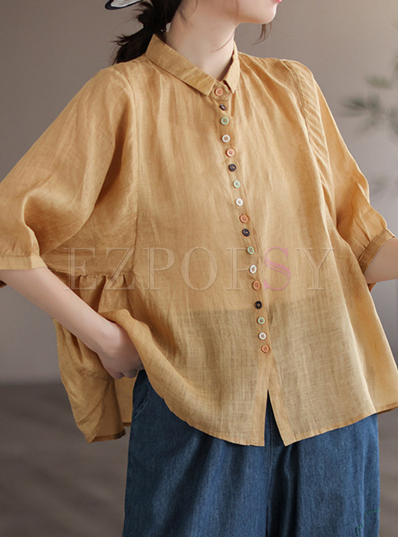 Solid Color Half Sleeve Oversized Blouses For Women
