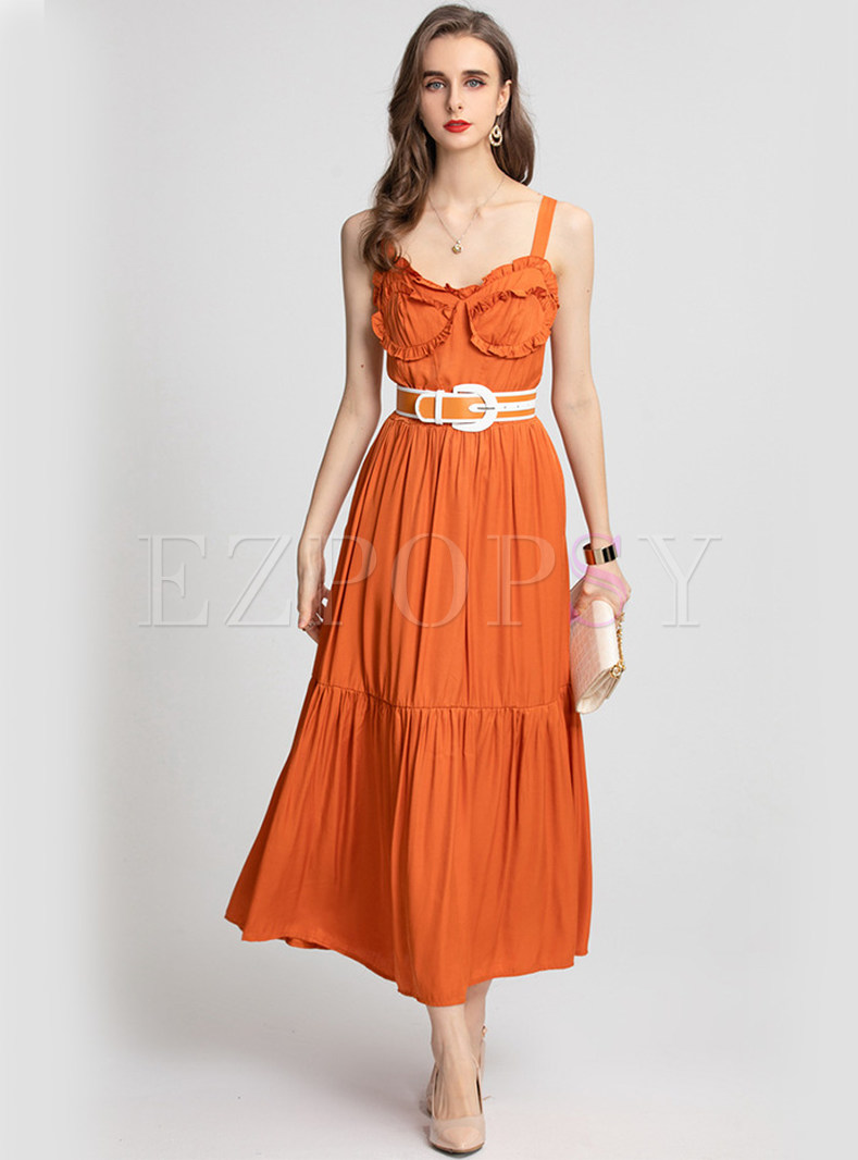 Solid Color Sweet Camisole Maxi Dresses