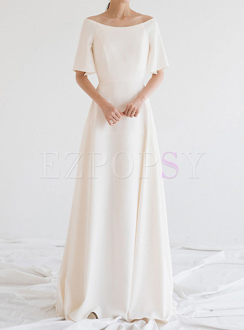 Elegant Solid Color Floor Length Simple Wedding Dresses