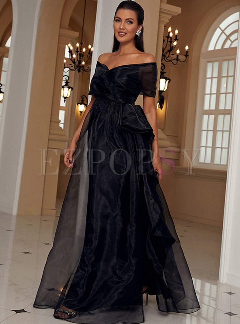 Off-The-Shoulder Sexy High Split Organza Black Wedding Dresses