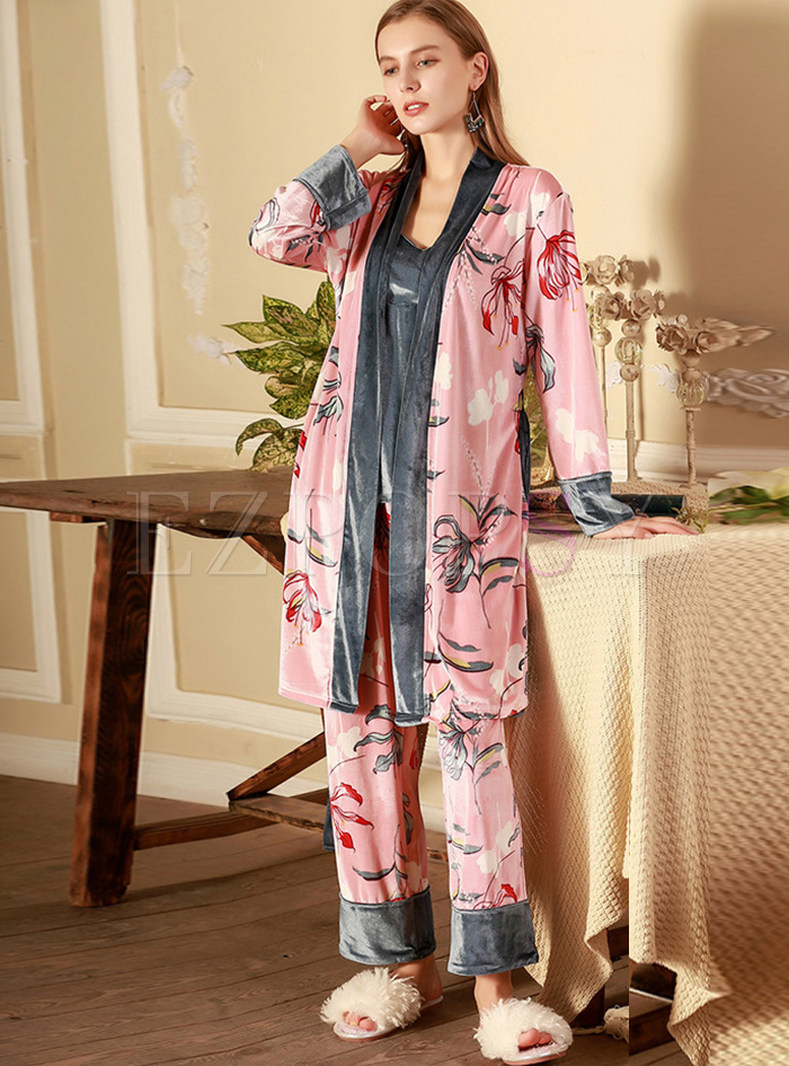 Regular Velvet Long Sleeve Pajama Sets