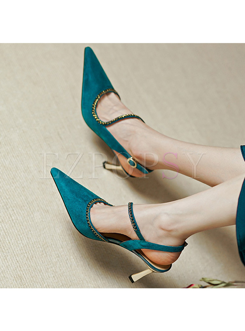 Pointed Toe Suede Rhinestones Decoration Dress Shoes For Women