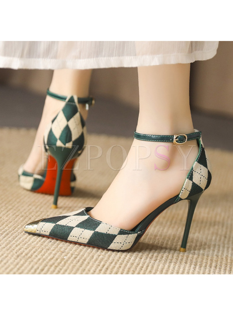 Patchwork Pointed Toe Pointed Heel Shoes For Women