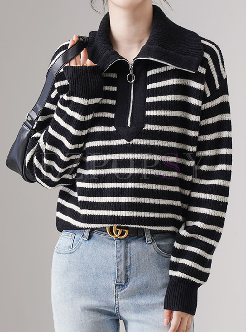 Women's Large Lapels Striped Classic Sweaters