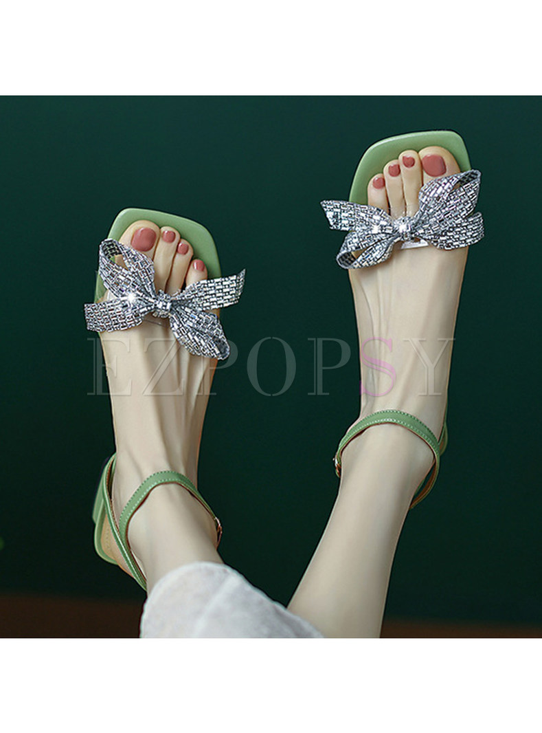 Glamorous Bowknot Square Heel Ladies Sandals