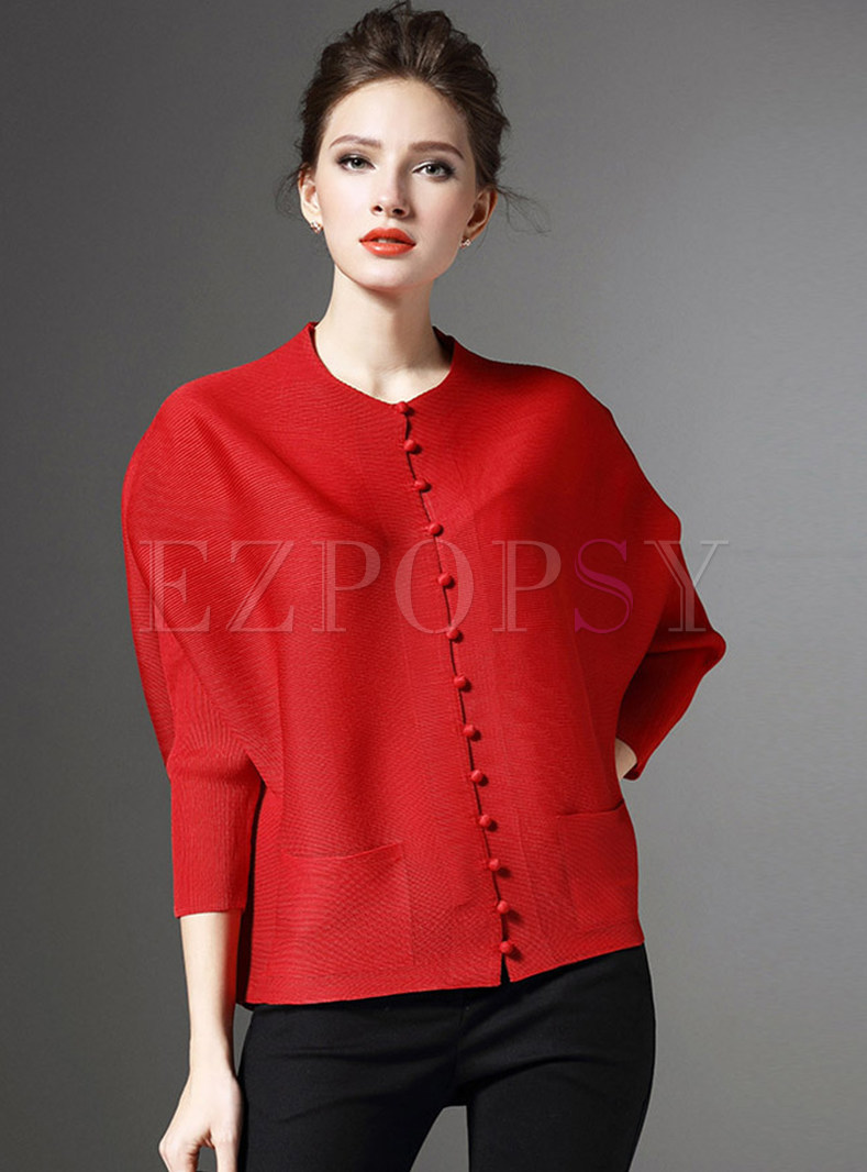 Premium Single-Breasted Long Sleeve Solid Color Dressy Tops