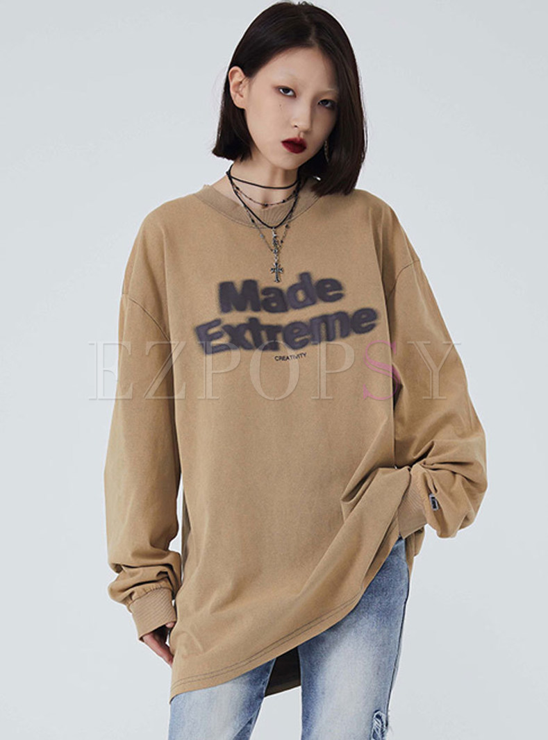 Women Long Sleeve Vintage Loose Sweatshirt