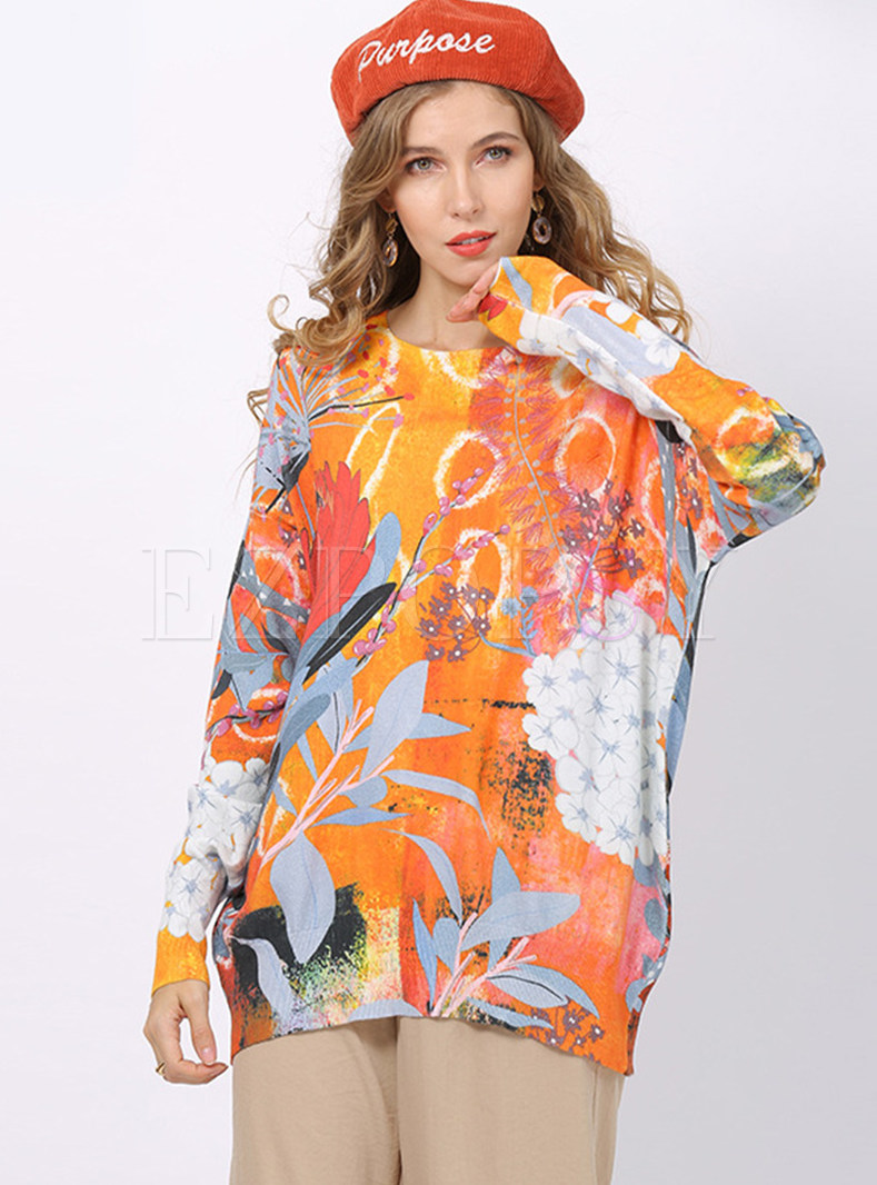 Women Long Sleeve Printing Casual Pullover Sweater