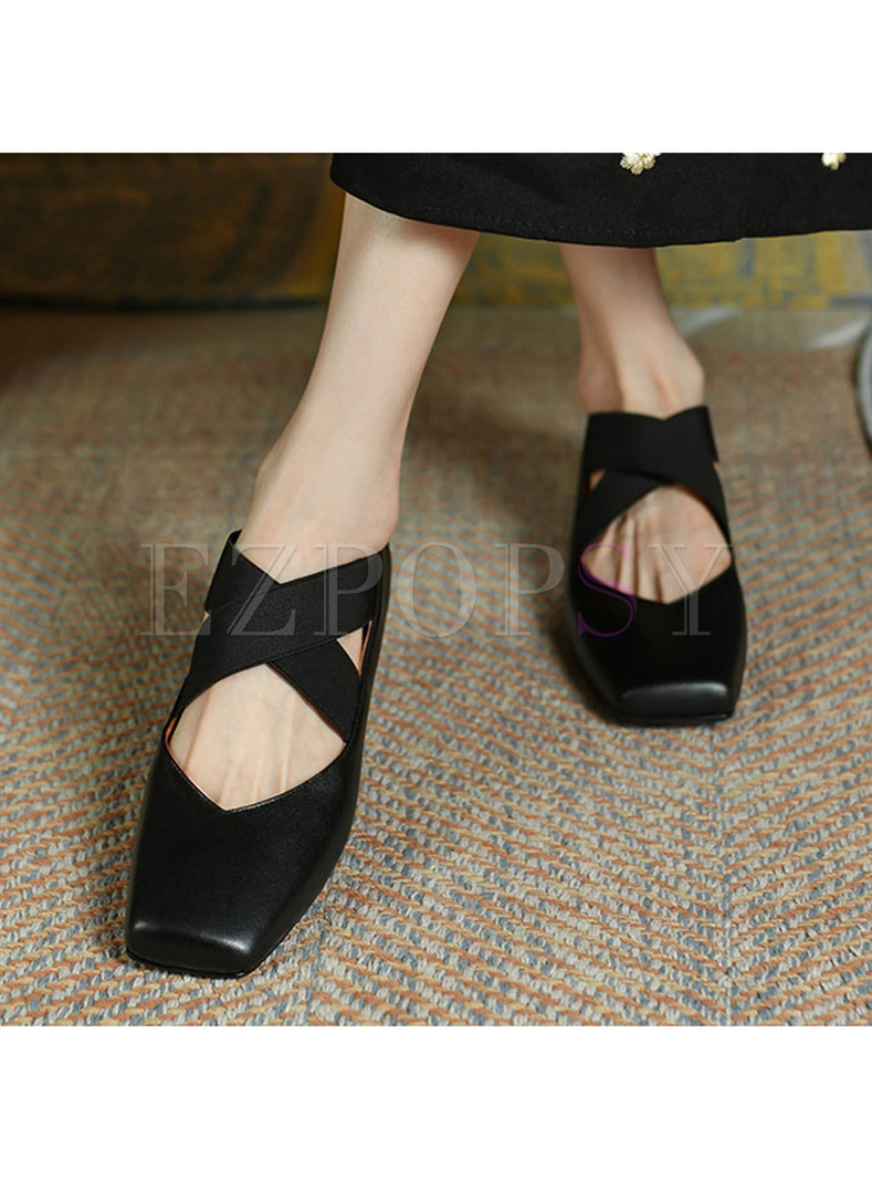 Square Toe Cross Straps Low-Fronted Flat Shoes For Women