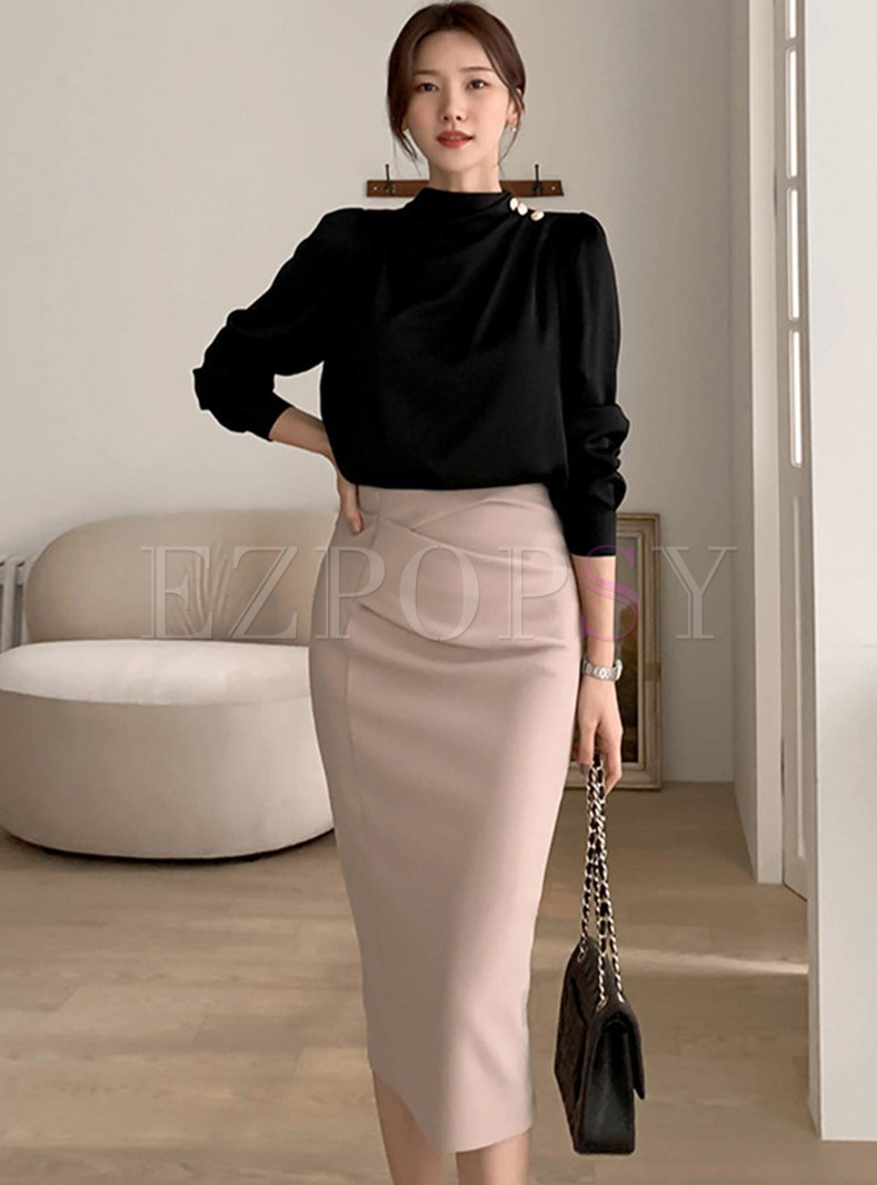 Premium Long Sleeve Contrasting Skirt Sets