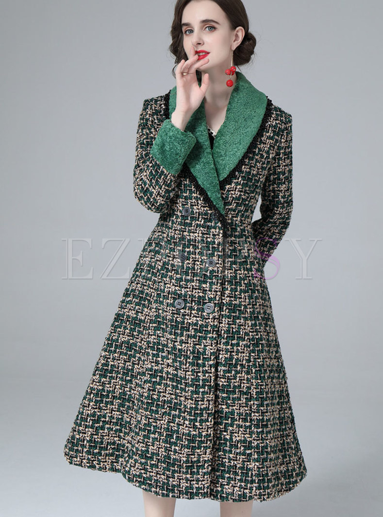 Women's Double Breasted Plaid Wool Coat