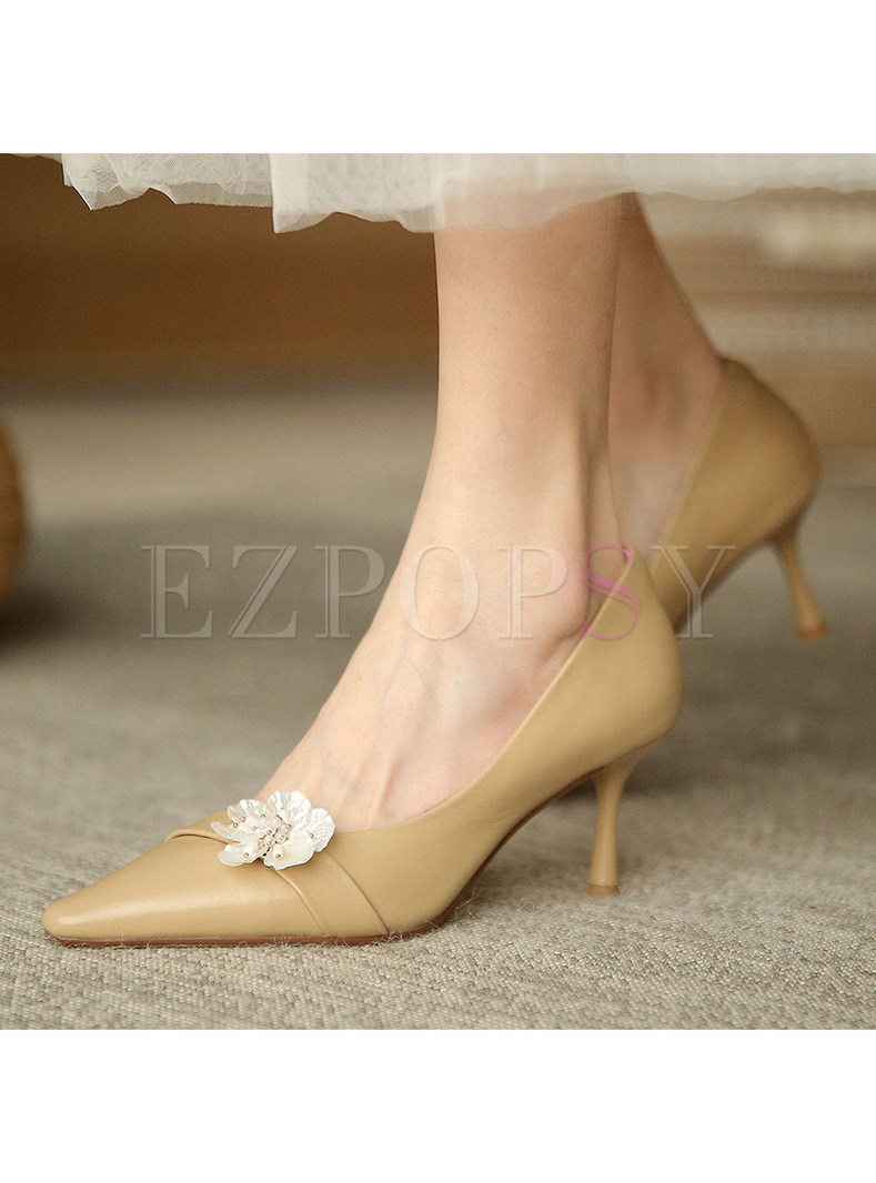 Pointed Toe 3D Flowers Elegant Dress Shoes