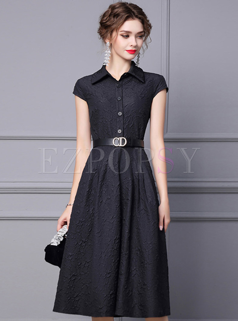 Shirt Collar Single-Breasted Jacquard Cocktail Dresses