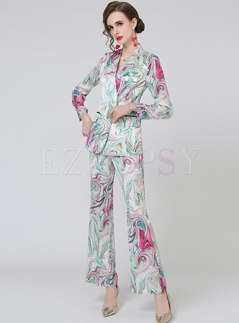 Floral Print Exclusive Dress Pant Suits For Women