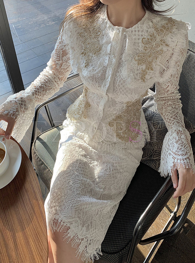 Glamorous White Water Soluble Lace Skirt Suits