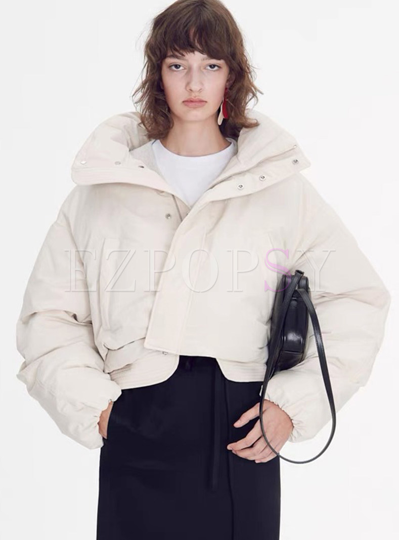 Large Lapels Zipped Thickened Women's Down Jackets