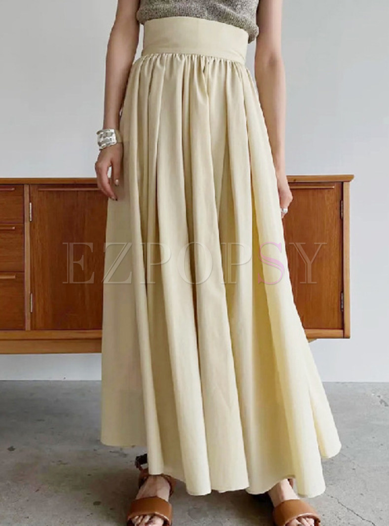 High Waisted Solid Color Loose Flowy Swing Maxi Skirts
