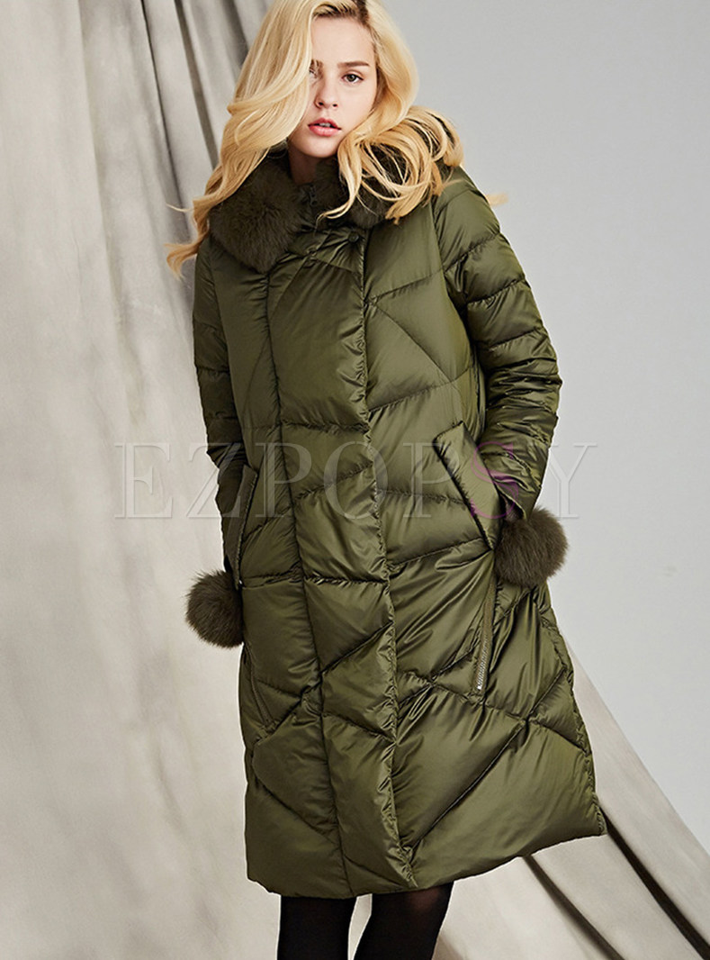Large Lapels Thickened Knee Length Womens Down Jackets